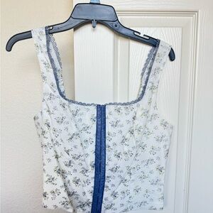 American Threads Floral Lace Tank Top - Blue and White